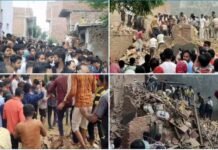 गाजियाबाद: तेज धमाके के बाद गिरा दो मंजिला मकान, एक की मौत, 6 घायल house collapsed in Loni Ghaziabad