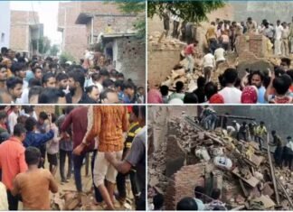 गाजियाबाद: तेज धमाके के बाद गिरा दो मंजिला मकान, एक की मौत, 6 घायल house collapsed in Loni Ghaziabad