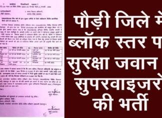 10वीं और 12वीं पास युवाओं के लिए सुनहरा मौका: पौड़ी जनपद में 23 फरवरी से विकासखण्ड वार सुरक्षा जवान व सुपरवाइजरों की भर्ती, देखें पूरा शेड्यूल sis security guard recruitment