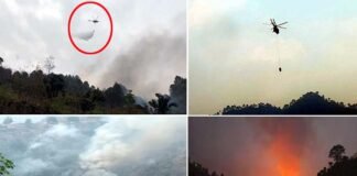 पौड़ी में जंगलों में आग पर काबू पाने के लिए लगातार दूसरे दिन ली गई एयर फोर्स की मदद, सेना के हेलीकॉप्टर से बरसाया पानी