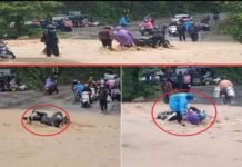 यहाँ उफनते नाले में बहे दो बाइक सवार, मौके पर मौजूद लोगों ने बड़ी मुश्किल से बचाया, देहरादून में 17 साल की किशोरी नदी में बही Bike rider swept away in drain in Ramnagar