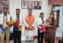 पेरिस ओलिंपिक में प्रतिभाग कर लौटे खिलाड़ियों अंकिता ध्यानी, परमजीत सिंह एवं सूरज पंवार ने मुख्यमंत्री धामी से की भेंट