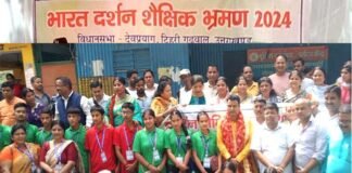 भारत दर्शन शैक्षिक भ्रमण के लिए रावना हुए देवप्रयाग क्षेत्र के 63 मेधावी छात्र bharat darshan shaikshiak bhraman