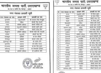 उत्तराखंड निकाय चुनाव: बीजेपी ने जारी की प्रत्याशियों की पहली लिस्ट, देखें किसे कहां से मिला मौका