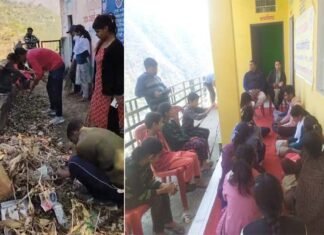राजकीय महाविद्यालय देवप्रयाग की एनएसएस इकाई के स्वयं सेवकों द्वारा ग्राम तुणगी में चलाया गया सफाई अभियान