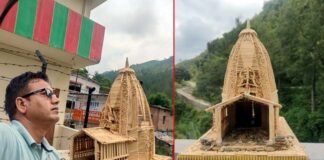 शिक्षक पंकज की एक और कलाकृति, माचिस की 20 हजार तिल्लियों से बनाई राहु मंदिर पैठाणी की प्रतिकृति