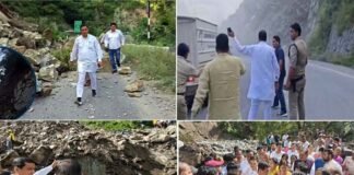 बदरीनाथ हाईवे पर भूस्खलन, मलबे की चपेट में आने से बाल-बाल बचे बीजेपी सांसद और विधायक, बड़ा हादसा टला landslide-in-devprayag