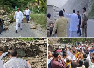 बदरीनाथ हाईवे पर भूस्खलन, मलबे की चपेट में आने से बाल-बाल बचे बीजेपी सांसद और विधायक, बड़ा हादसा टला landslide-in-devprayag