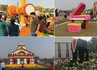 नोएडा फ्लावर शो में 20 क्विंटल फूलों से बनाया गया केदारनाथ मंदिर का भव्य स्वरूप; 120 फूलों की प्रजातियों का प्रदर्शन Noida Flower Show