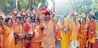 नोएडा के सेक्टर-34 में श्रीराम कथा से पूर्व भव्य कलश यात्रा का आयोजन