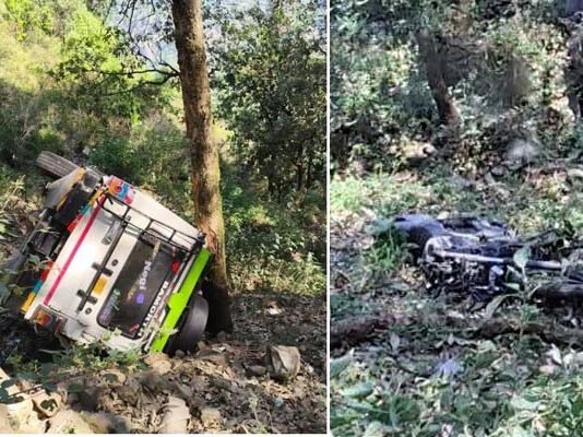 श्रीनगर-खिर्सू रोड़ पर मैक्स और बाइक की जोरदार टक्कर, खाई में गिरे दोनों वाहन, 8 लोग घायल