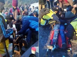 केदारनाथ मार्ग पर युवक को सेल्फी लेना पड़ा भारी, बर्फ पर फिसलकर गिरा, SDRF ने किया रेस्क्यू Pilgrim Injured While Taking Selfie on Kedarnath Route