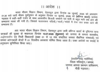 उत्तराखंड में कल भारी बारिश का अलर्ट, पौड़ी, देहरादून समेत इन जिलों में सभी स्कूलों की छुट्टी का आदेश जारी