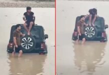गंगा में थार ले जाकर स्टंट करने व रील बनाने का शौक पड़ा भारी, अचानक बढ़े जलस्तर से उफनती नदी में फंसी कार, आफत में आई जान making reels by driving a Thar into the Ganges proved costly