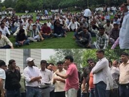 ग्रेटर नोएडा प्राधिकरण के अस्थायी कर्मचारियों का धरना जारी, जीएम के नए आदेश का भारी विरोध Greater Noida Authoritys temporary employees protest