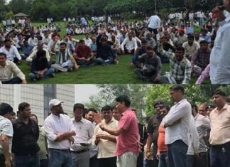 ग्रेटर नोएडा प्राधिकरण के अस्थायी कर्मचारियों का धरना जारी, जीएम के नए आदेश का भारी विरोध Greater Noida Authoritys temporary employees protest