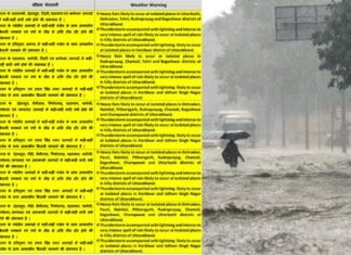 उत्तराखंड में अगले तीन दिन भारी बारिश की चेतावनी, सभी जिलों को सतर्क रहने के निर्देश