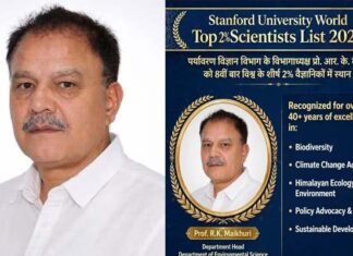 प्रो. आरके मैखुरी ने अंतरराष्ट्रीय स्तर पर बढ़ाया गढ़वाल विश्वविद्यालय का मान, लगातार आठवीं बार दुनिया के शीर्ष 2% वैज्ञानिकों में शामिल